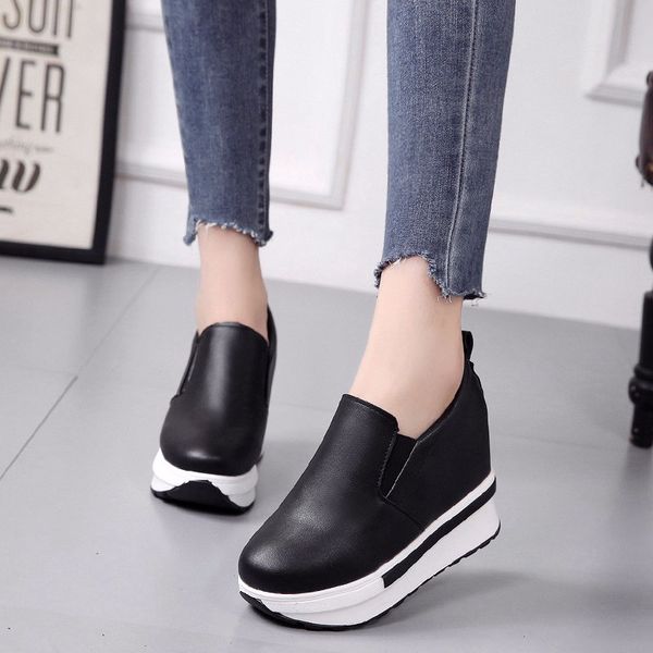 

womens sports wedge high heels sneakers slip on loafers casual running platform shoes fashion, Black
