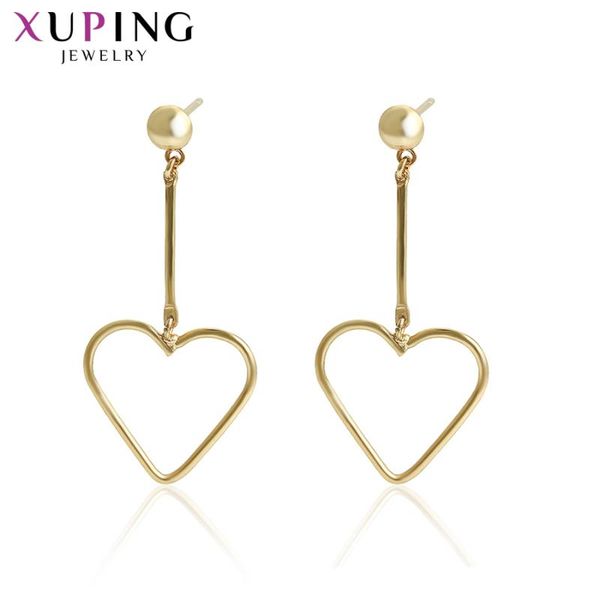 

xuping exquisite heart shaped long earrings jewelry with light yellow gold color plated for women gift s197.1-98236, Golden;silver