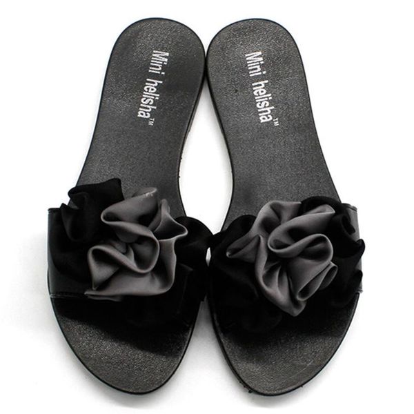 

eillysevens women beach shoes 2020 summer elegant flowers slippers flat heel with slipper silk mix color zapatos de mujer#g40, Black
