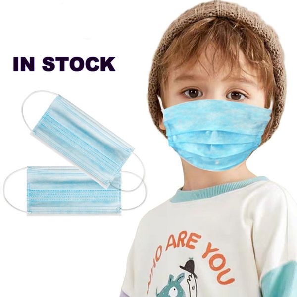 

in stock 50pcs/lot kids' size disposable masks 3-layers non-woven soft breathable children face mask blue anti-dust earloop proof masks