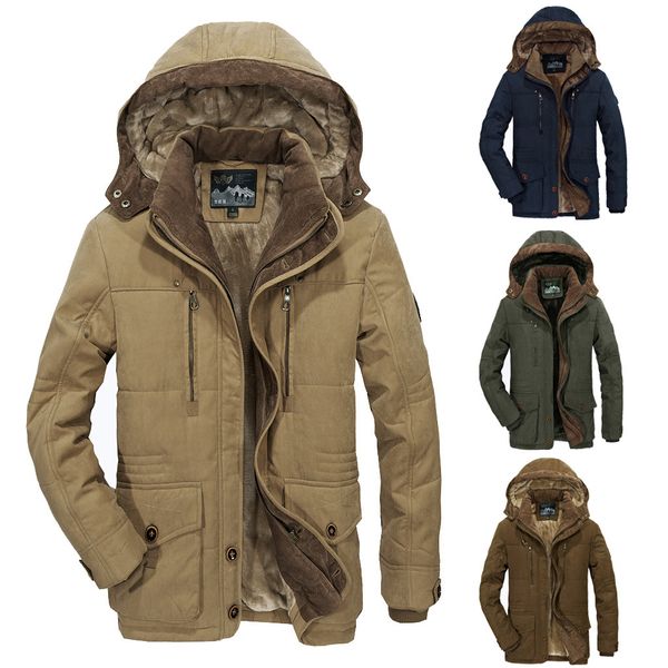 

winter men's jacket coat mens parka long section plus velvet thick hooded jacket kurtka zimowa meska, Tan;black