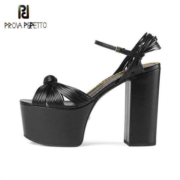 

prova perfetto waterproof platform sandals women thick heel sandal fish mouth genuine leather sandals party shoes ladies, Black