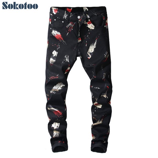 

sokotoo мужские модные джинсы с цветным рисунком узкие брюки черного цвета, Blue