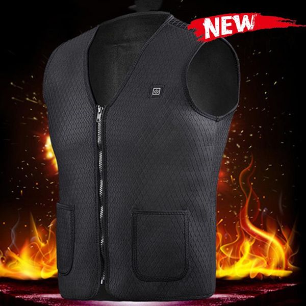 

electric heated vest men women heating waistcoat thermal warm clothing usb heated outdoor vest winter sleeveless jacket, Black