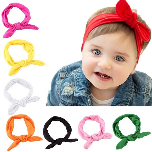 Baby Kinder Mädchen Haarbänder 8 Farbe / Satz Großhandel Kaninchen Bogenohr Kopfband Turban Knoten Kopf Wraps
