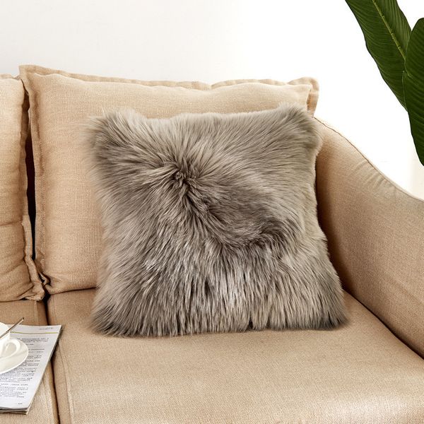 Artificial Wool Fur Sheepskin Cushion Cover Hairy Faux Plain