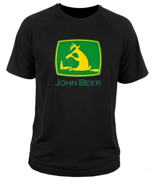 

hip-hop splicing tee shirtjohn beer john deer funny logo t-shirt size s to 3xl crew neck regular short, White;black