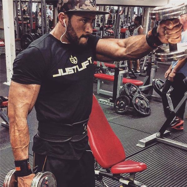 

2019 cotton gym shirt sport t shirt men short sleeve running men dry fit workout t-shirt gym training tee clothing, Black;blue