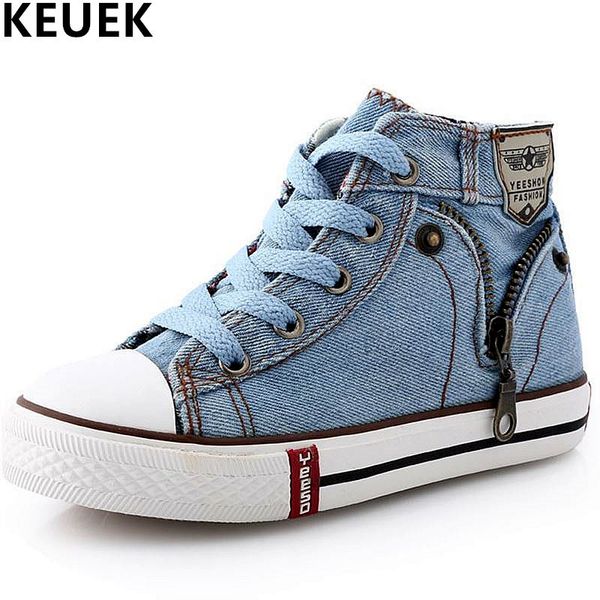 

spring/autumn fashion high help canvas shoes children flats breathable casual kids denim side zipper boys girls sneakers 04 y190523, Black;red
