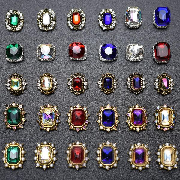 

nail art decorations 10pcs antique square alloy 3d rhinestone charm crystal diamond stone strass jewelry accessories arrival, Silver;gold