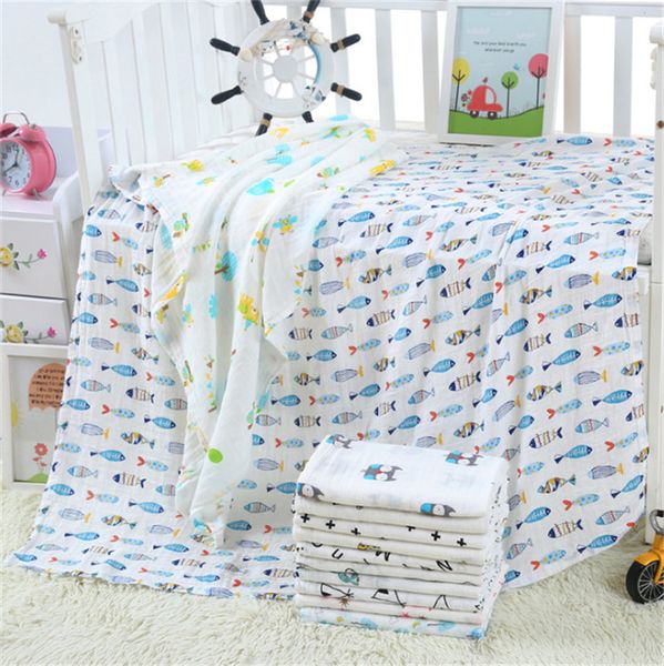 

120 * 110см infant муслин одеяло младенца новорожденный пеленальный wrap прогулочная коляска обложка мультфильм животных цветочные letters p