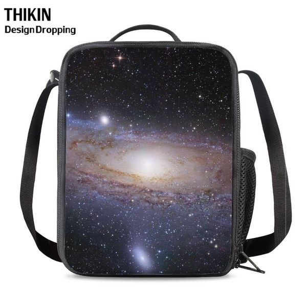 

thikin 3d milky way printing children lunch bag causal thermal grocery tote for boys girls galaxy pattern school box bag, Blue;pink