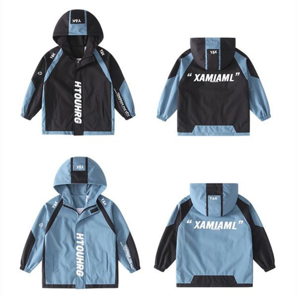 

kids jacket coat for boys spring summer autumn hooded windbreak jacket children outwear windproof waterproof casual sports coat, Blue;gray
