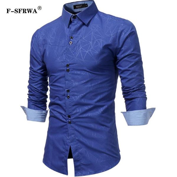 

f-sfrwa men shirts 2019 autumn long sleeve shirt men slim geometric printing brand male shirt large size xxxl, White;black