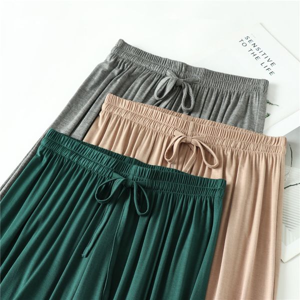 

neploe summer ice silk high waist thin loose wide leg pants 2020 women casual elastic lace up waist modal trousers pants 58267, Black;white