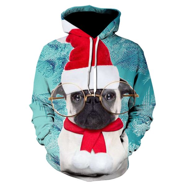 

harajuku glasses dog christmas 3d print streetwear mens hoodies hip hop women pullover christmas sweatshirt sudaderas hombre, Black