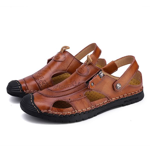 

genuine leather sandals men shoes large size closed toe casual shoes casual handmade sandalias men sandal sandalet, Black