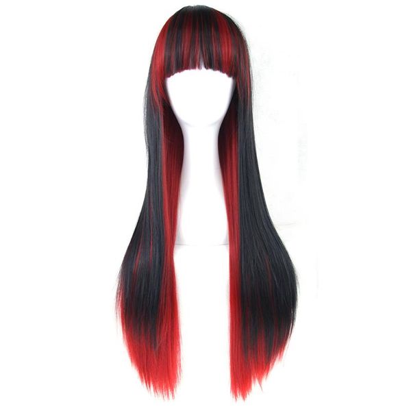 

soowee red mix black women hair long straight cosplay wigs synthetic hair  lace wig