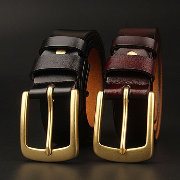

pure copper buckle pure men's leather cowhide copper buckle italian cowhide belt belt belt, Black;brown
