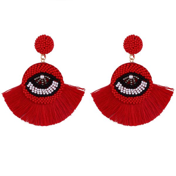

bohemian tassel earrings evil blue eye drop dangle earrings for women handmade crystal beaded hoop statement earring party wedding jewelry, Silver
