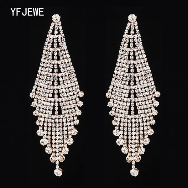 

yfjewe 2019 fashion woman chain tassel long earrings hanging drop earring for women bohemia bride party jewelry # e622, Golden