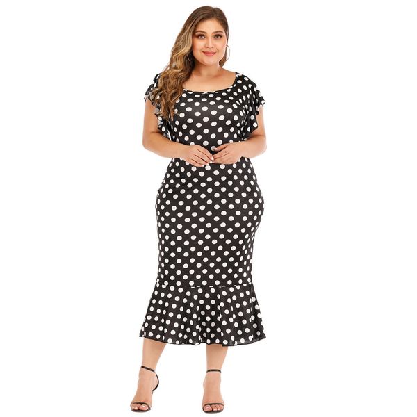 

women's dresses casual sheath vadim plus size dresses o-neck dress short sleeve dot party dress mid-calf vestidos de fiesta n27, Black;pink