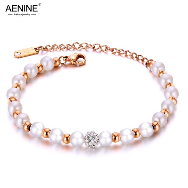 

aenine fashion white simulated pearl wedding bracelets titanium steel inlaid cz crystal ball aesthetic bracelet jewelry aogs976, Black