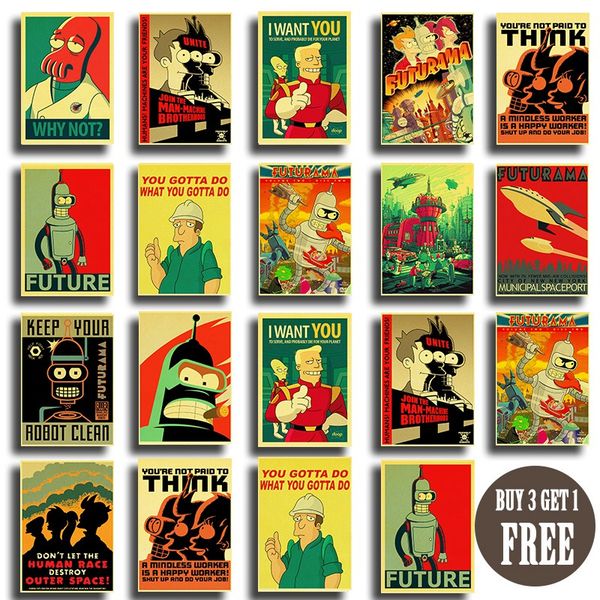 

retro poster futurama you're not paid to think sci-fi tv show classic decorative vintage poster wall art painting room decor