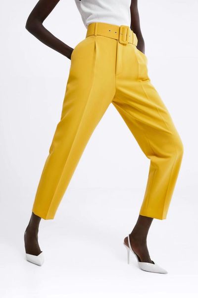 

feminine delicate cutting slim fitted suit pant 2019 office lady formal dress pant female bright vibrant yellow casual trousers, Black;white