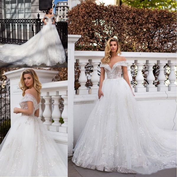 

2019 великолепные свадебные платья milla nova с плеча роскошные полные кружева с бисером дубай арабское свадебное платье свадебные платья, White