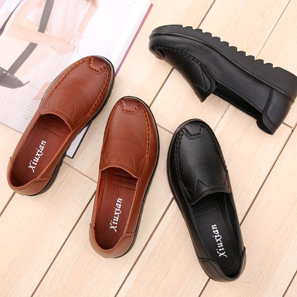 

women soft bottom flat shoes lady classic slip on boat shoes, Black