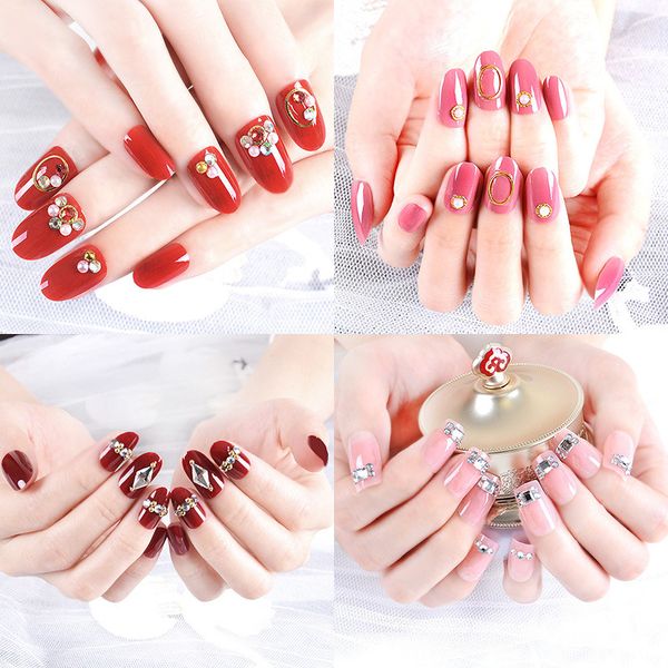 

full cover matte false nail tips nail art manicure matte tips for false fake nails extension for false nails, Red;gold