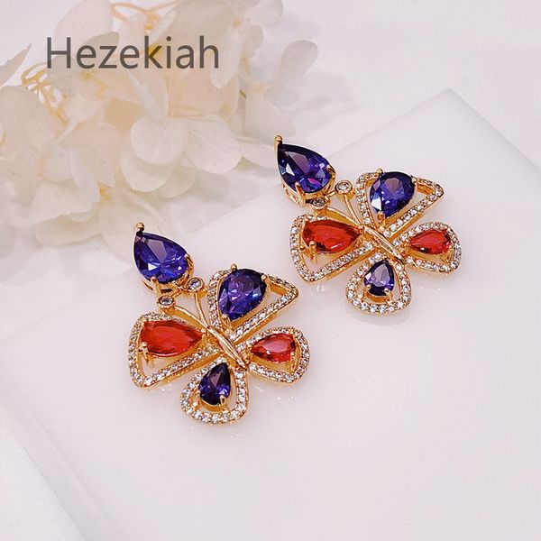 

hezekiah 925 tremella needle lady noble colored zircon earrings butterfly eardrop luxurious fashion shiny dance party ing, Golden