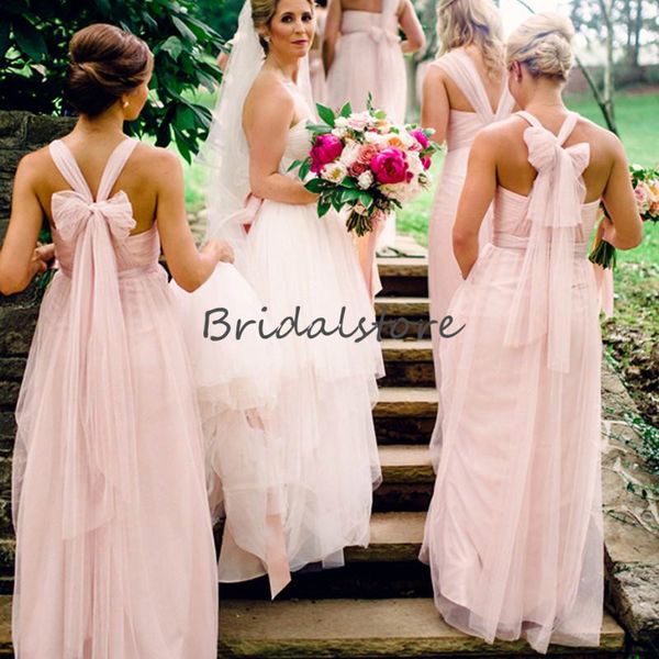 

forest pink convertible bridesmaid dresses full length tulle fall country garden maid of honor dress robes de demoiselles d'honneur, White;pink
