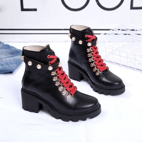 

2019 new 481156 dks30 1159 women leather ankle boot with sylvie web luxurys designer boots women's ankle boots size 35-40 a16, Black
