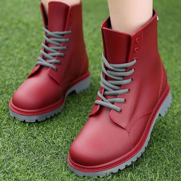 

women's rain boots waterproof woman keep warm shoes rubber lace-up pvc ankle boots sewing solid fashion non-slip rainboots sy991, Black