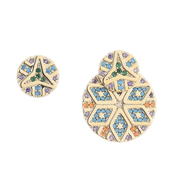 

asymmetrical micro-set color zircon earrings earrings ladies temperament asymmetric, Golden;silver