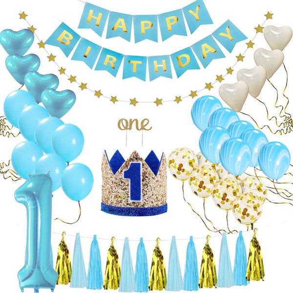 One Year Old Baby Birthday Party Balloon Set Pink Aluminum Latex