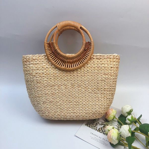 

women vintage straw handmade bag women tote bags handbag straw woven bohemia beach holiday handles simple weave handbag #927