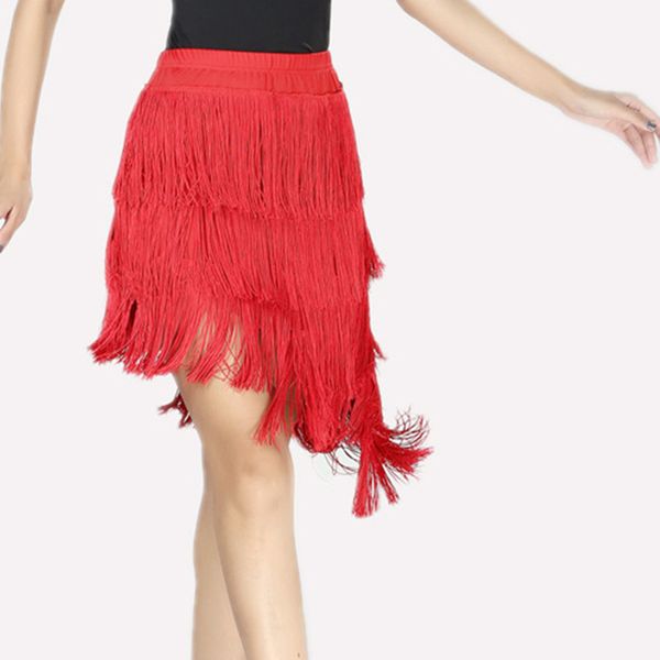 

new latin dance skirts women tassel fringe hip skirt irregular cha cha rumba samba big bottom skirt, Black;red