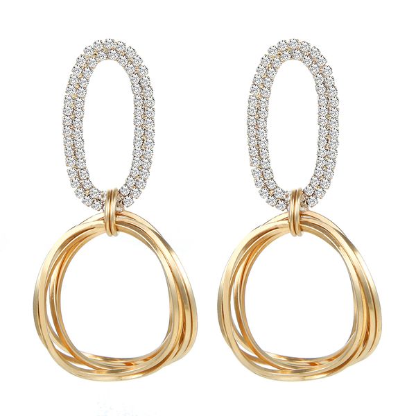

korean irregular metal circle dangle drop earrings for women rhinestone earings fashion jewelry 2019 brincos oorbellen, Silver