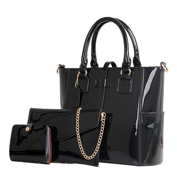 

3 pcs vintage bag set patent leather composite bag chain shoulder crossbody bags handbag card holder casual tote for women girls