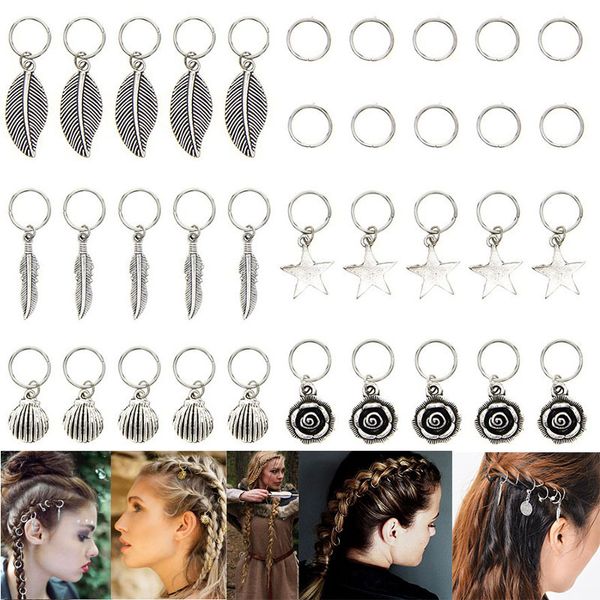 

35pcs/bag silver metal flower hair rings braid dreadlocks bead hair cuffs dread tube charm dreadlock accessaries extension, Black