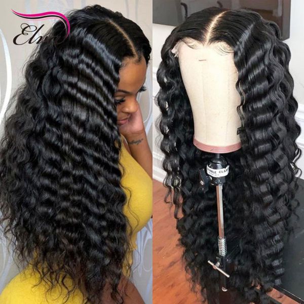 

elva hair curly 150% density lace front human hair wigs pre plucked with baby brazilian remy wigs for black women, Black;brown