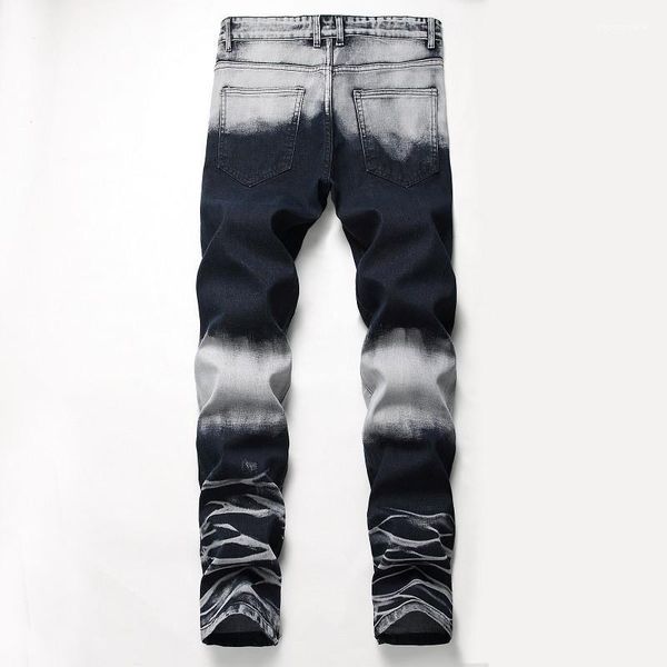 

long jeans regular mid waist straight mens pants fashion male apparel distrressed blue white holes stretch mens