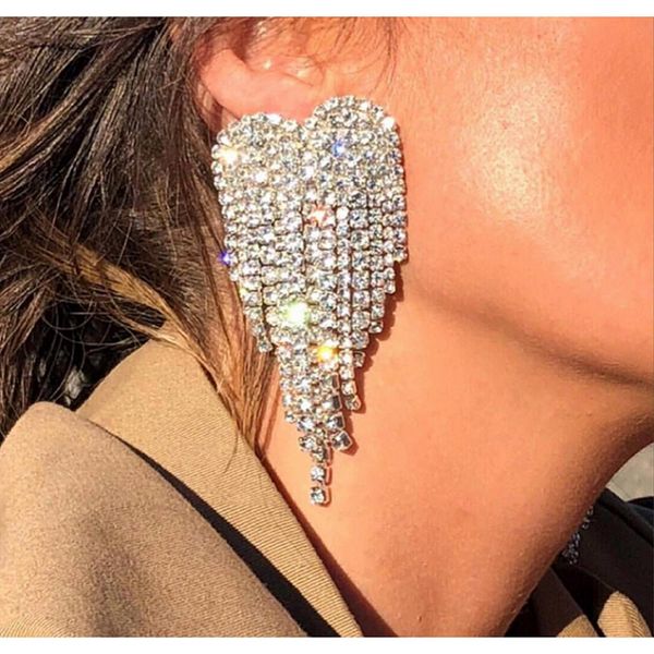 

fashionable individual character is full of diamond contracted love tassel earring is acted the role of article, high quality, Silver