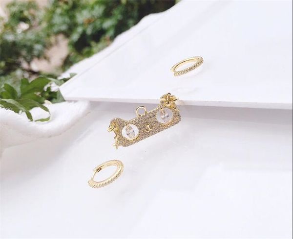 

luxury jewelry s925 sterling silver needle earrings cat shape asymmetrical charm stud earrings for women fashion, Golden