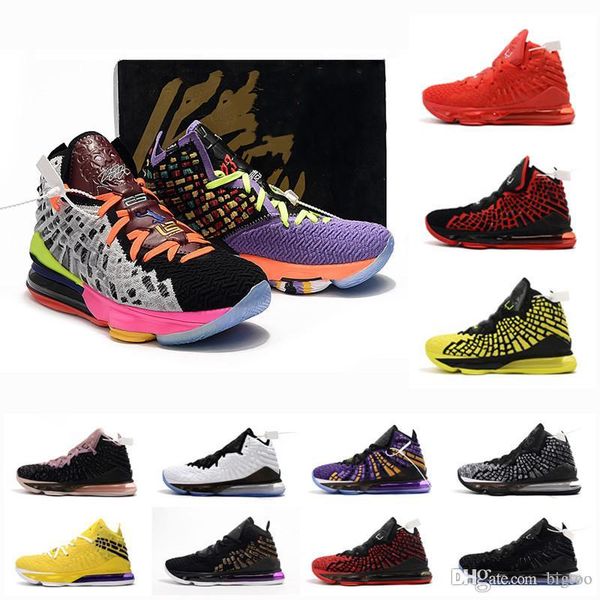 

latest lebrons 17 mens basketball shoes equality oreo bred james 17 two-color yellow fluorescent purple mens sports sneakers trainers, White;red