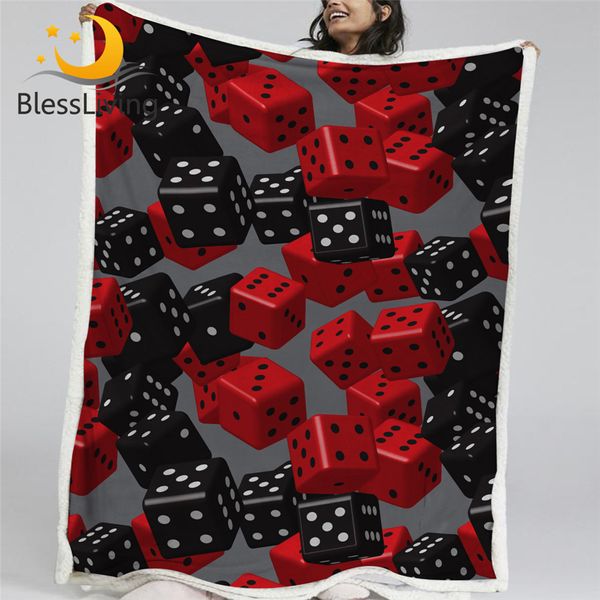 

blessliving red black dice throw blanket 3d modern furry blanket gray plush bedspread game soft custom mantas de cama