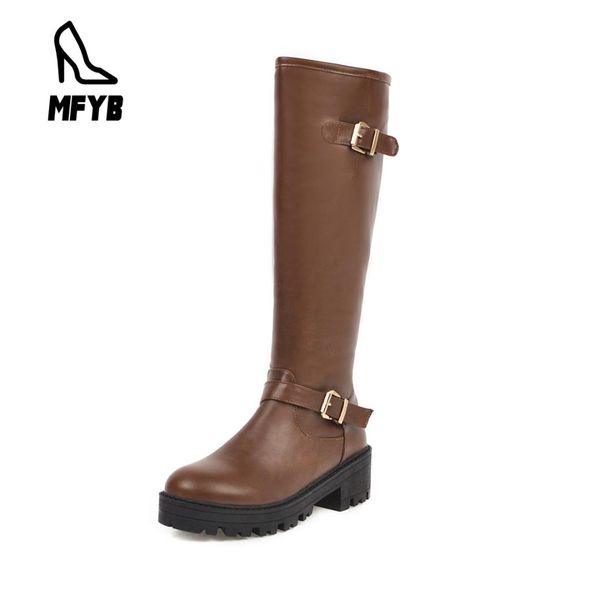 

mfyb women's boots 2019 winter new comfortable low-heeled shoes 40-46 large size high boots, Black